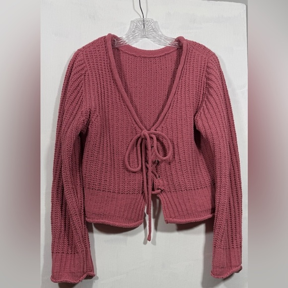 new in Sweaters - Cable knit V-Neck Sweater with Tie Detail